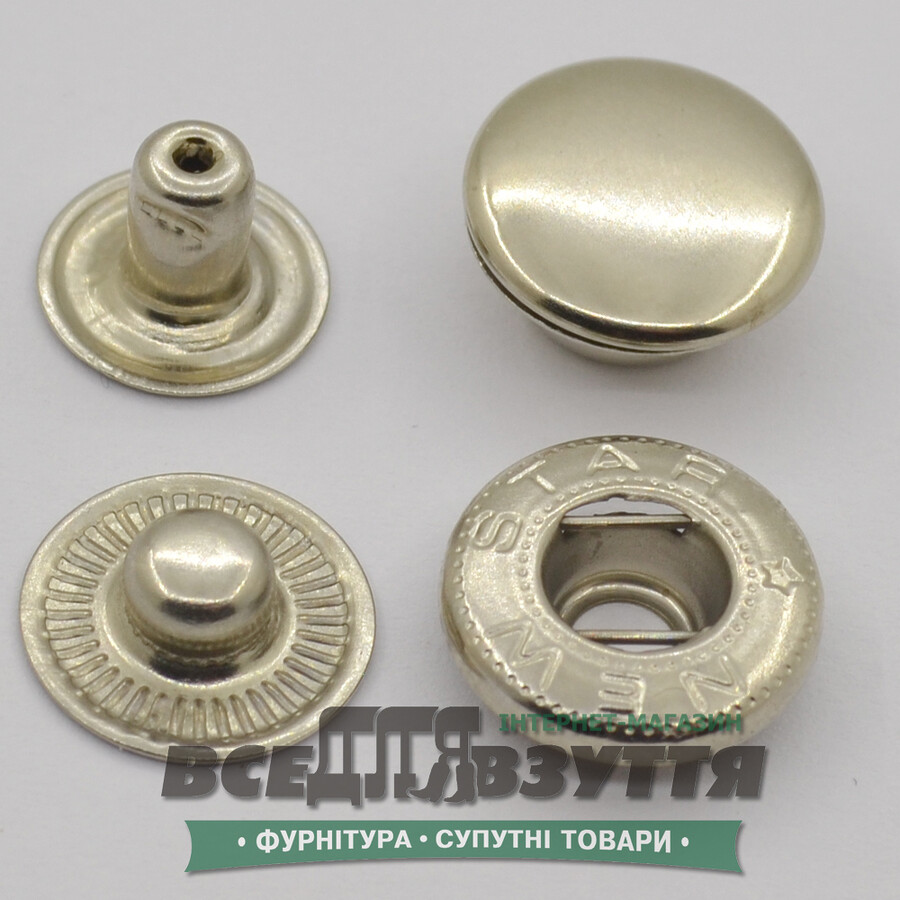 Кнопка металлическая гладкая АЛЬФА Ø 15мм цв. ХРОМ