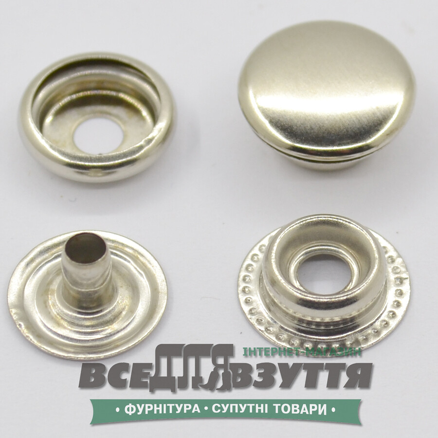 Кнопка металлическая гладкая КАППА Ø 15мм цв. ХРОМ