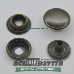 Кнопка металлическая гладкая КАППА Ø 15мм цв. Антик