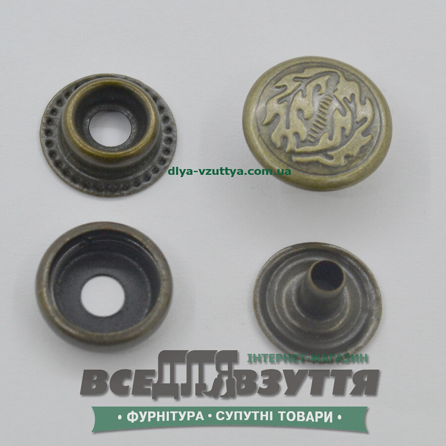Кнопка металева "ЛИСТ" КАППА Ø 15мм кіл-р. Антик